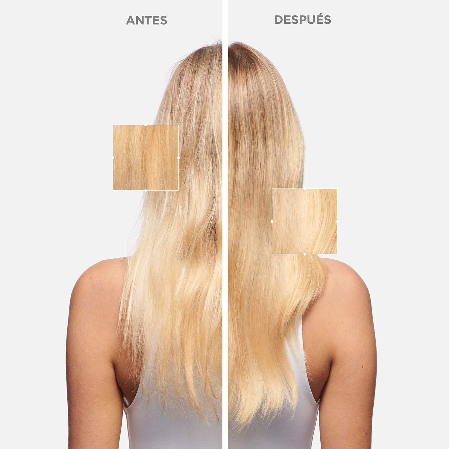 Antes y después del aceite para cabello Elixir Ultime